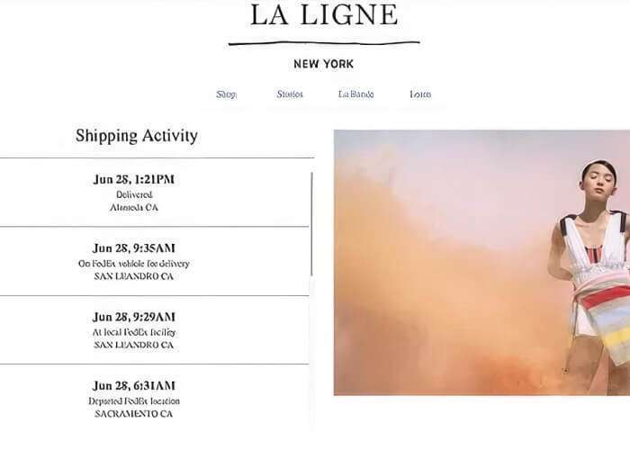 Branded client shipping activity tracking page for La Ligne