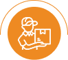Fulfillment associate handling a package icon