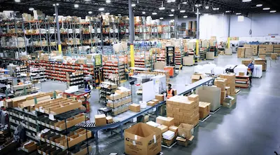 Interior of the Boxzooka Middletown, PA fulfillment center with sorting conveyor line